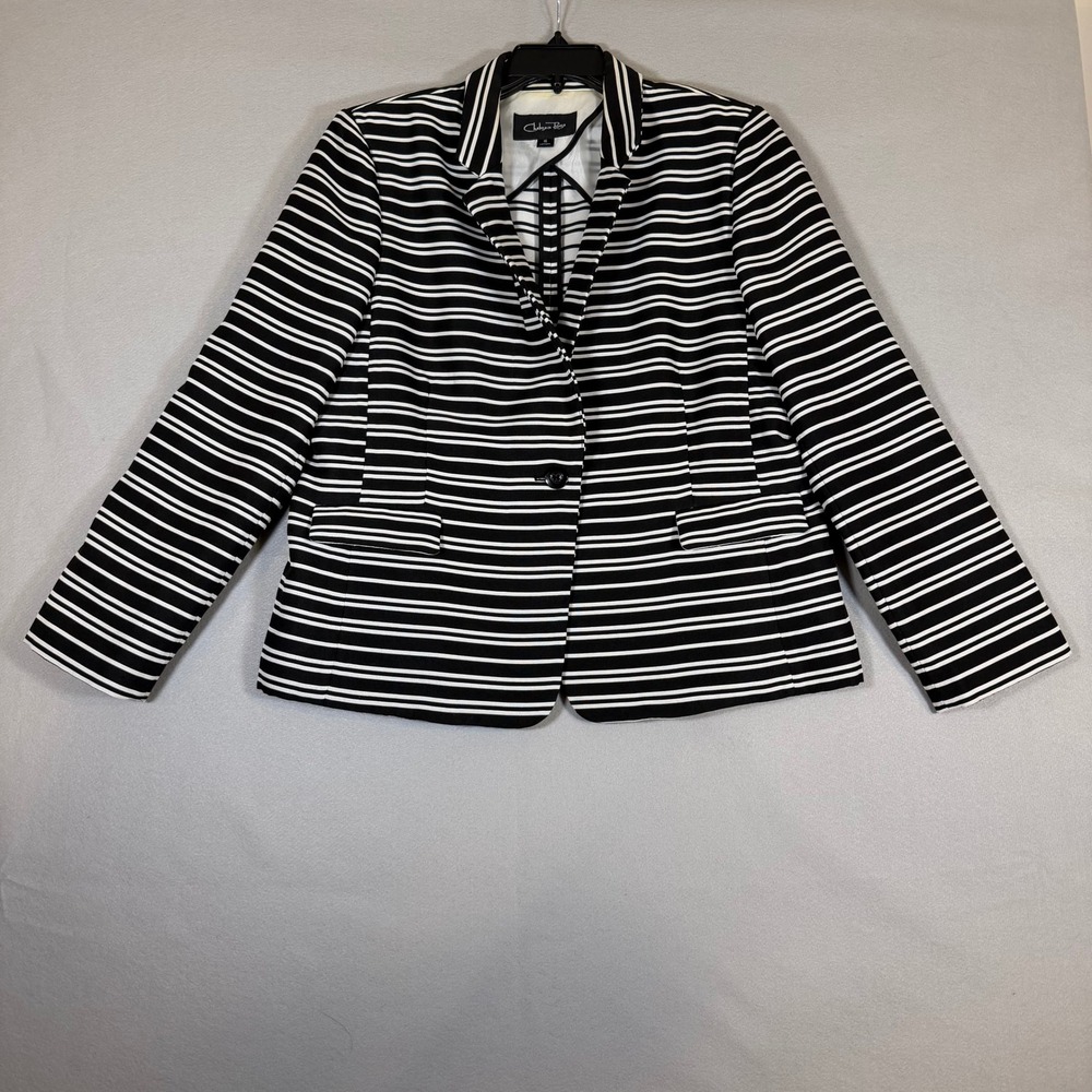 Chelsea Rose Womens Black White Striped One Button Blazer Jacket Size 16